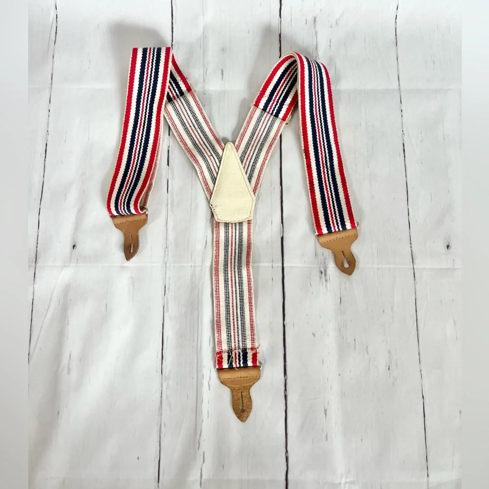 Vintage Levi’s Red White Blue Striped Suspenders Button End Leather Y-Back OS